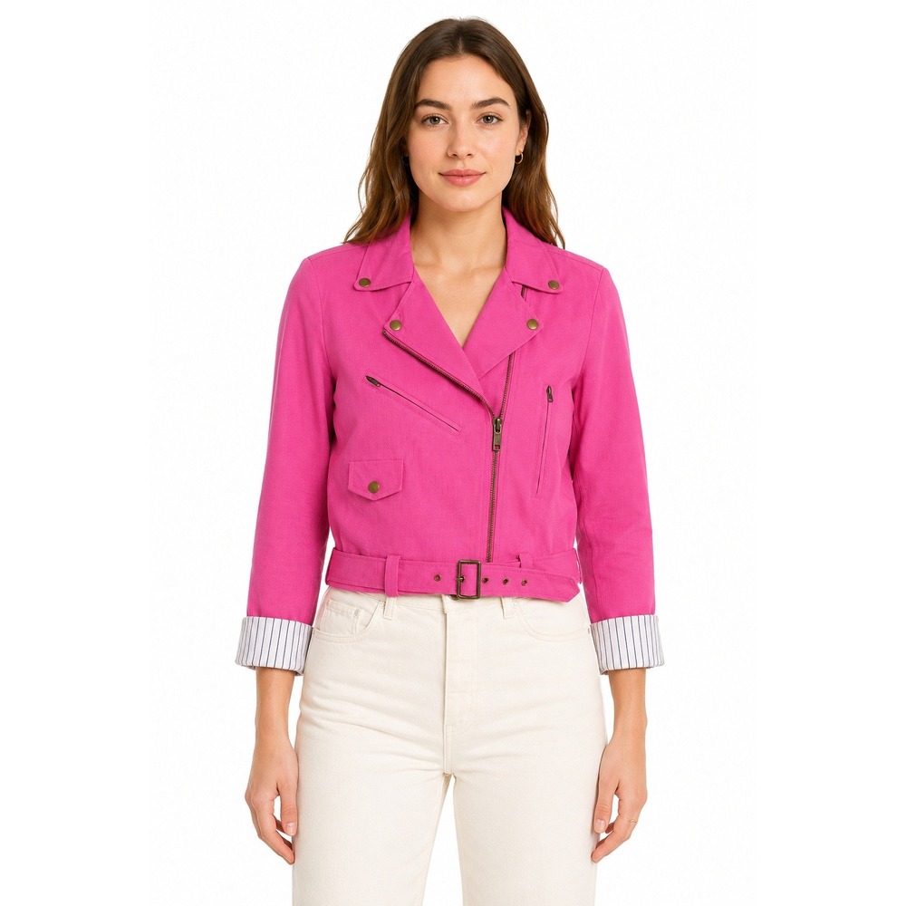 Dolan Anthropologie Moto Jacket Women's Size Medium Pink Rayon Linen Zip